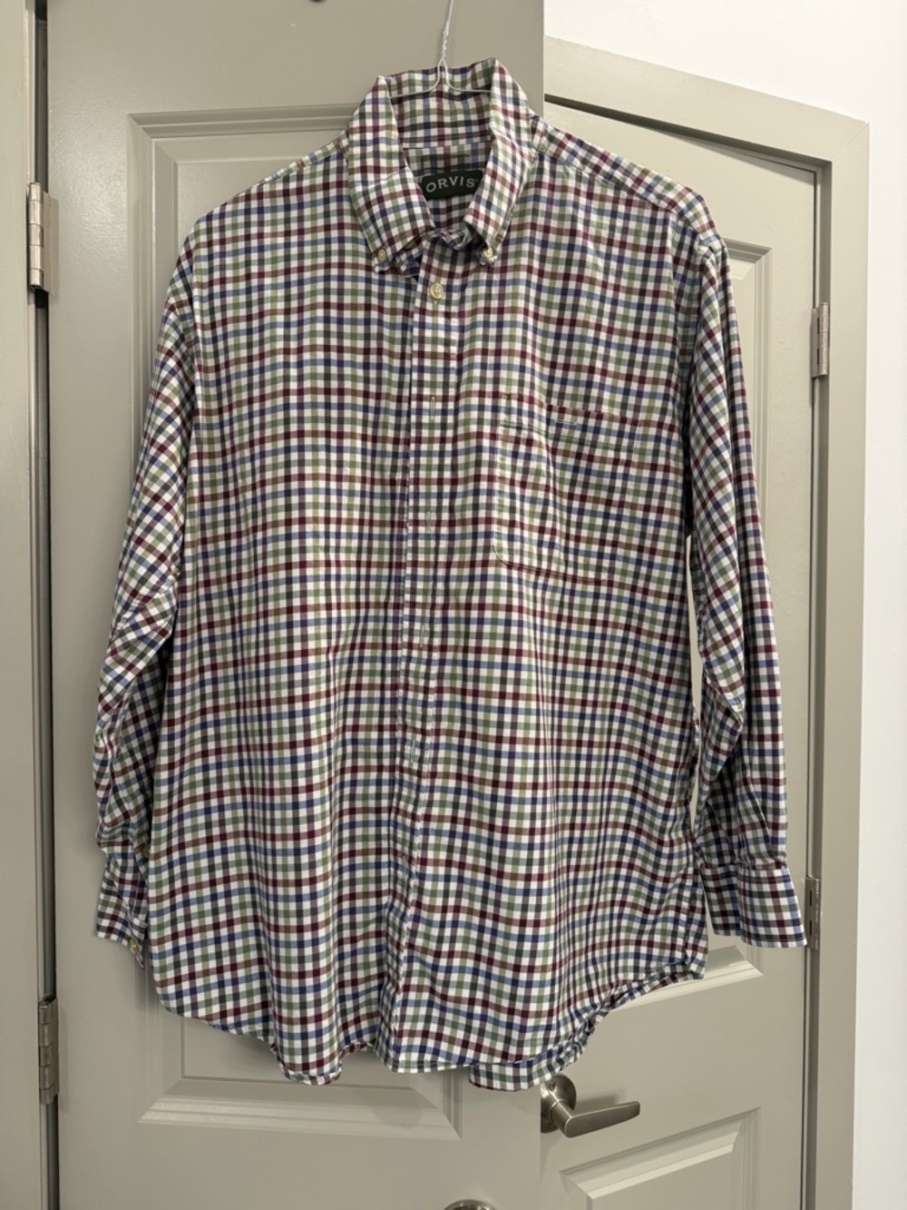 Orvis Men's Button-Down Shirt in Green, Blue & Burgundy Check